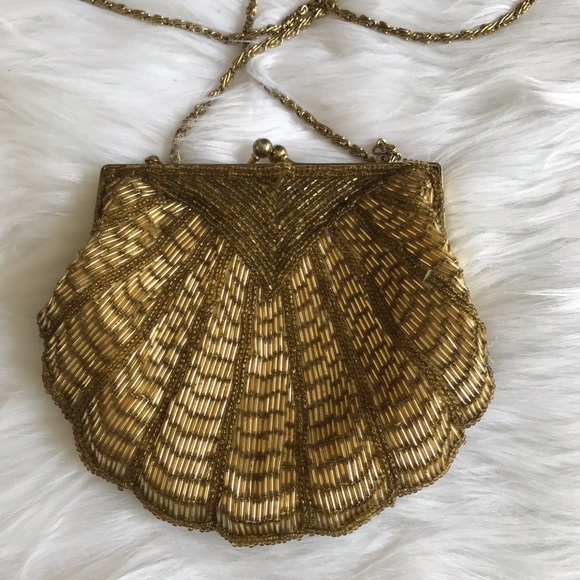 Vintage Handbags - Vintage Gold Seed/Beaded Crossbody Purse Stunning